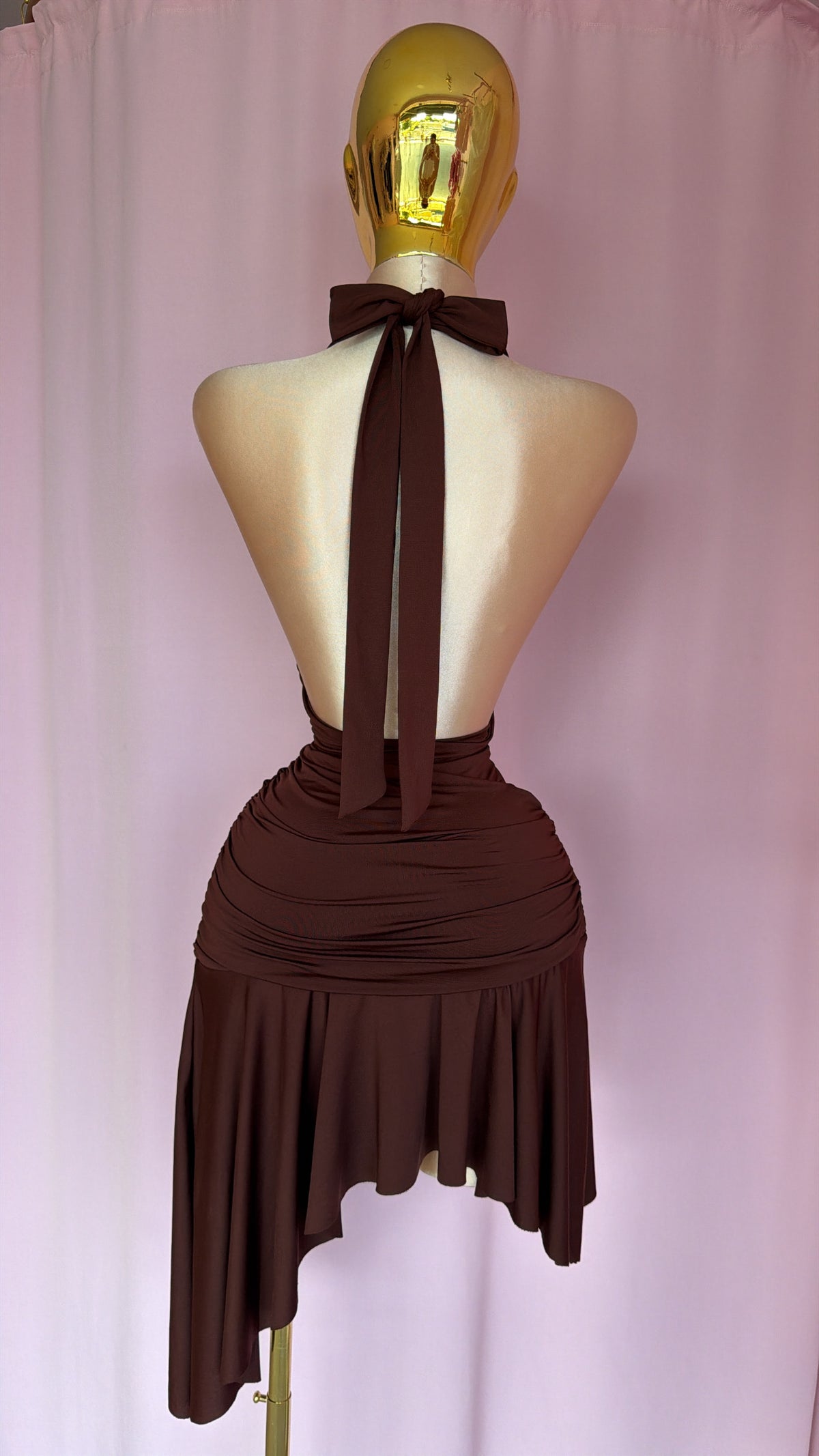 Chocolate Halter Ruched Dress