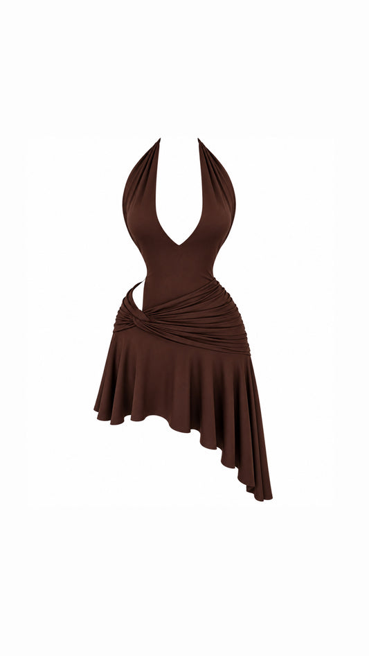 Chocolate Halter Ruched Dress